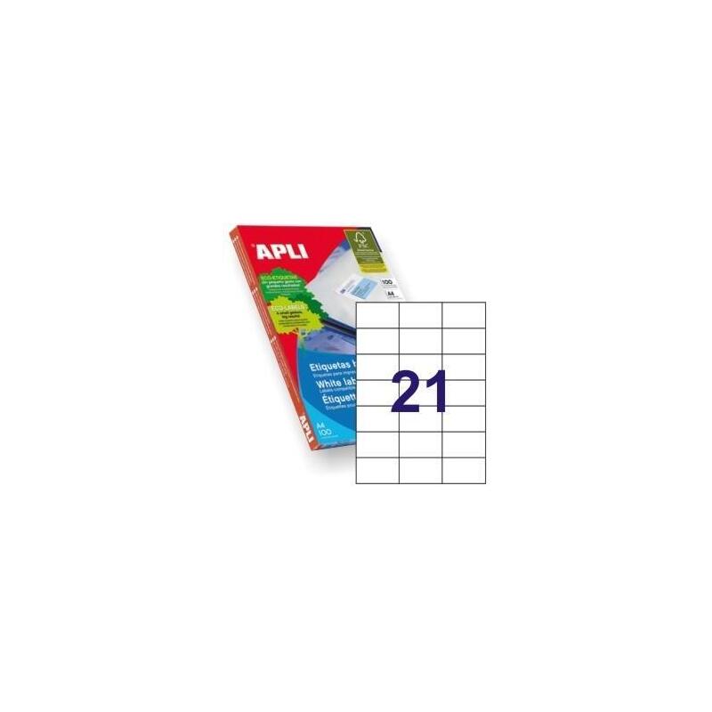 Apli Etiquetas Adhesivas 70x42,4mm Láser C/Rectos 21 X 250h Blanco