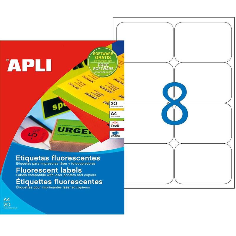 Apli Etiquetas Adhesivas 99,1x67,7mm Láser C/Romos 8 X 20h Amarillo Fluorescente