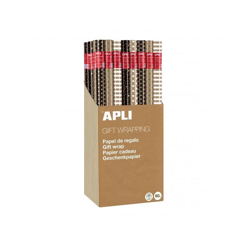 Apli Expositor De 55 Rollos De Papel Regalo Kraft Black & White - 11 Rollos Por Color - Medidas Del Rollo 0.70x2m - 5