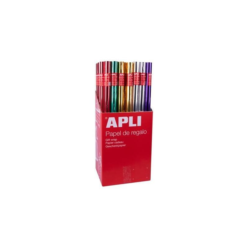 Apli Expositor De 55 Rollos De Papel Regalo Metalizado - 11 Rollos Por Color - Medidas Del Rollo 0.70x2m - Colores