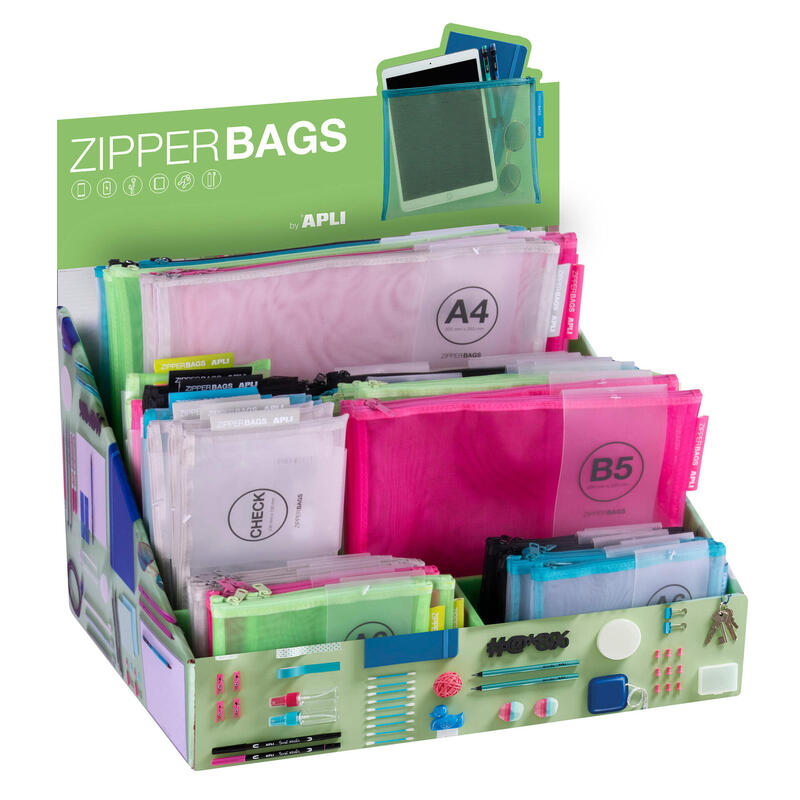 Apli Expositor Zipper Bags De Nylon - Tamaños Y Colores Surtidos - Alta Calidad Y Durabilidad - Ideal Para Documentos, Electronicos Y Viajes - Formato B5 Para Tablets - Cierre De Cremallera Y Transpirable