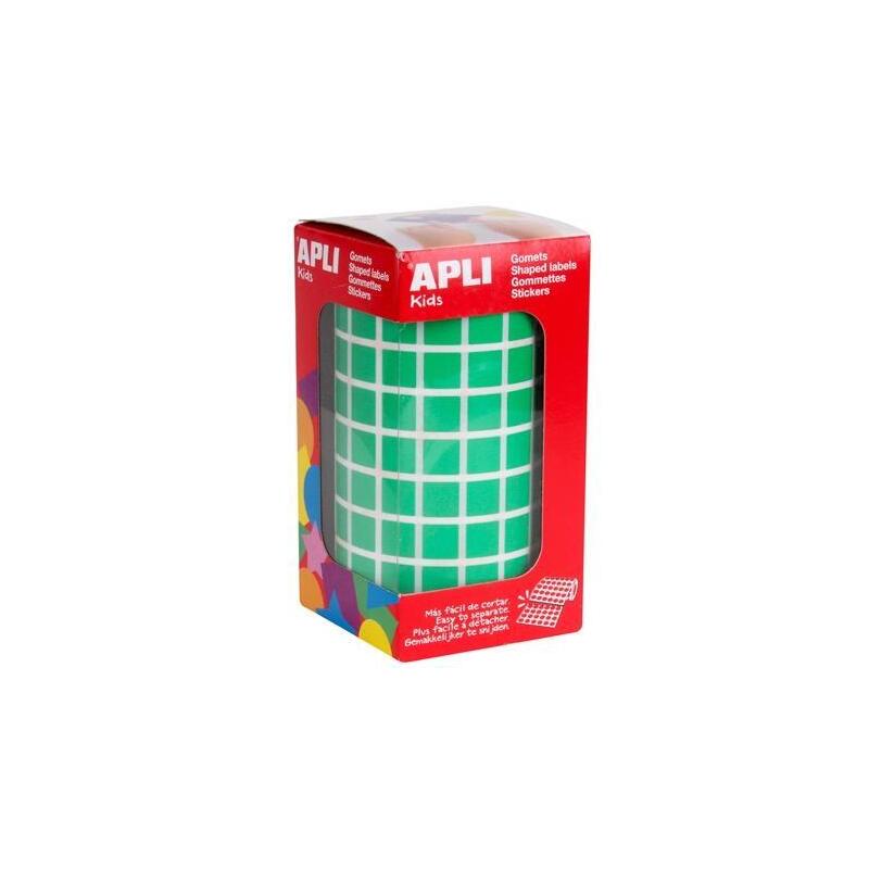 Apli Gomets Cuadrados 10mm Rollo Verde -Rollo 6372 Unidades-