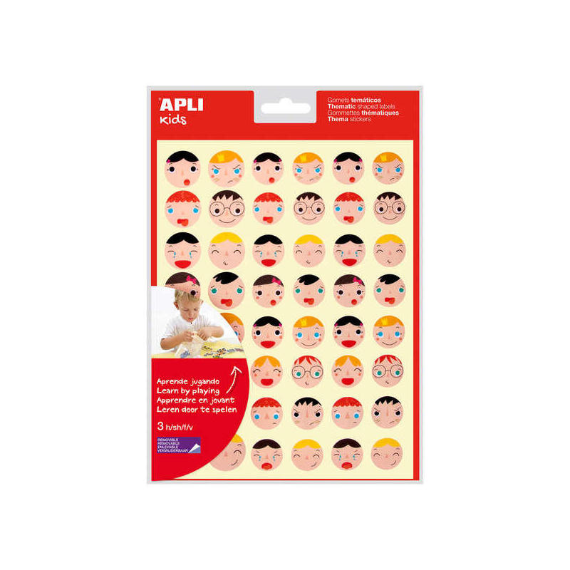 Apli Gomets Emociones - Ã 23 Mm Y Ã 20 Mm - 144 Gomets Por Bolsa - 16 Diseã±Os Diferentes - Adhesivo Removible -