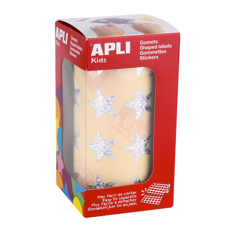 Apli Gomets Estrella Holograficos 19.5mm - 1416 Unidades Por Rollo - Ideal Para Actividades Infantiles - Cumple Normas De Calidad Y Seguridad
