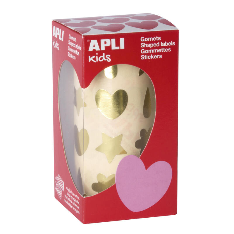 Apli Gomets Oro Formas Surtidas - 720 Gomets Por Rollo - Adhesivo Base Agua - Cumple Normas En-71 Y Fsc