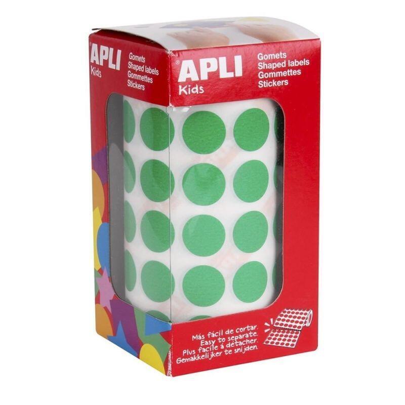 Apli Gomets Redondos 15mm Rollo Verde -Rollo 2832 Unidades-