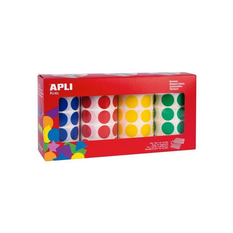 Apli Gomets Redondos 20mm Caja 4 Rollos Colores Surtidos - 7080 Unidades-