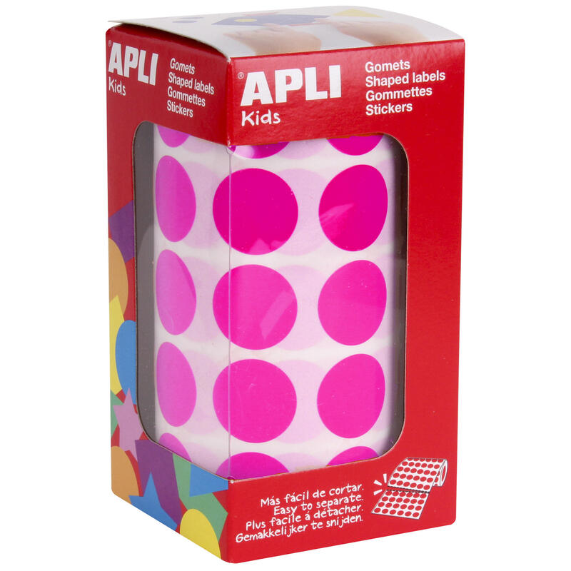 Apli Gomets Redondos Fucsia Ø 20mm - 59 Hojas Pretroqueladas - 1770 Gomets Por Rollo - Ideal Para Escuelas Y Talleres Infantiles - Cumple Normas En-71 Y Fsc