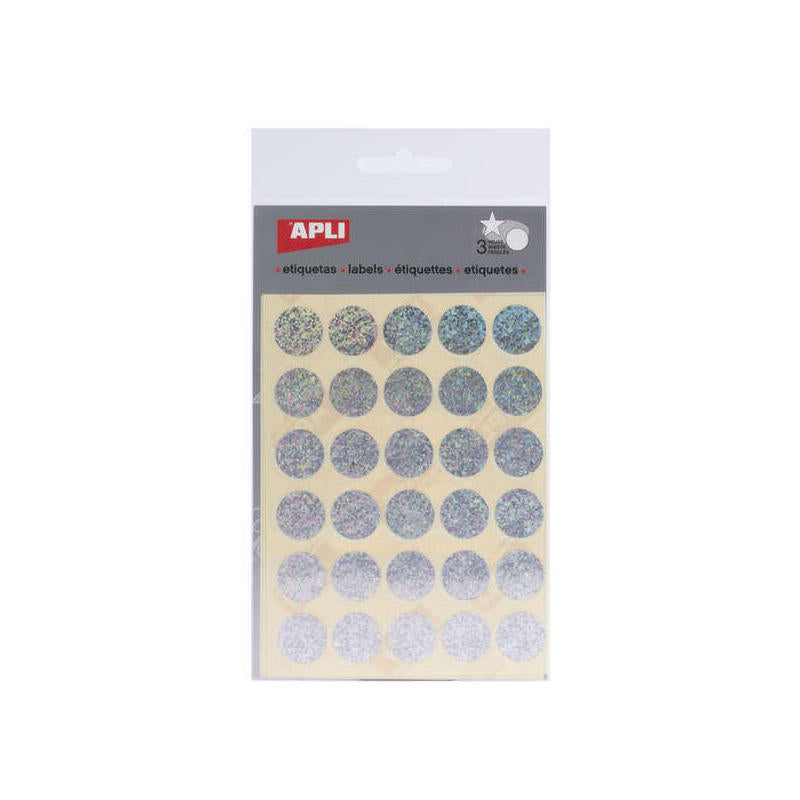 Apli Gomets Redondos Holograficos à 20mm - Adhesivo Permanente - 90 Gomets En 3 Hojas - Desarrollo De Habilidades Y