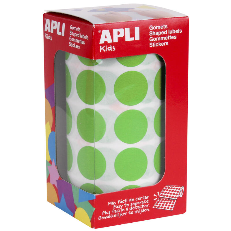 Apli Gomets Redondos Ø 20mm Verde Claro Con Adhesivo Permanente - 59 Hojas Pretroqueladas - 1.770 Gomets Por Rollo - Normas En-71 Y Fsc - Adhesivo Base Agua - Libre De Disolventes - Papeles Ecf - Materiales 100% Reciclables