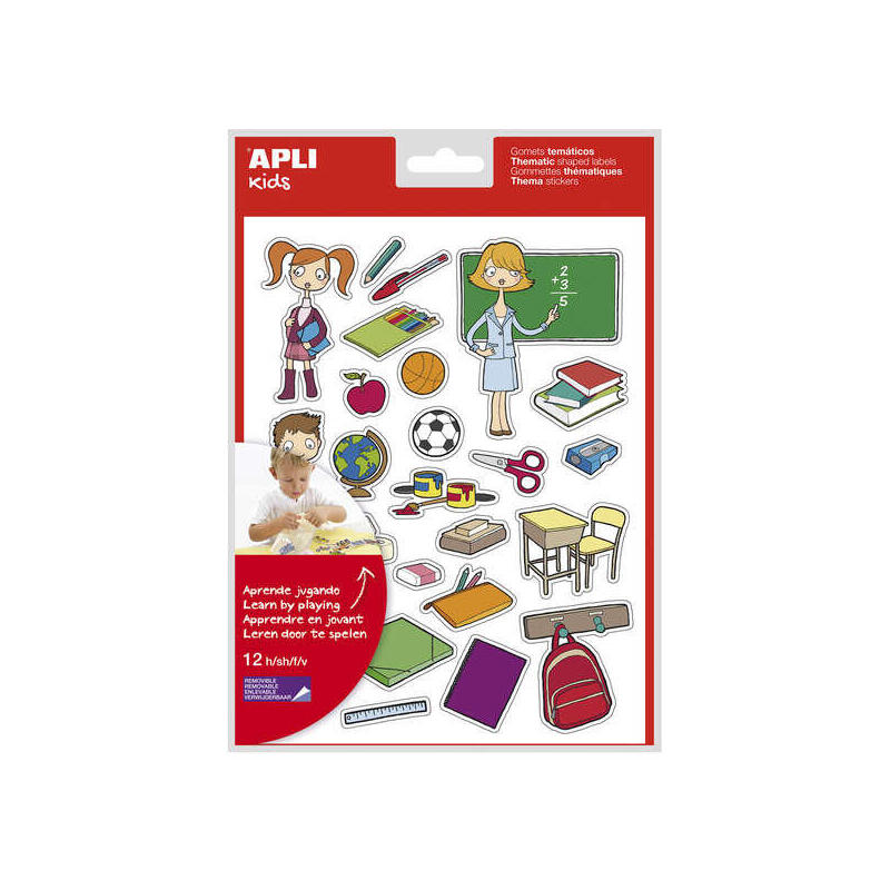 Apli Gomets Tematicos La Escuela - 312 Unidades - Adhesivo Removible - Ilustraciones Educativas - Formato Ideal Para