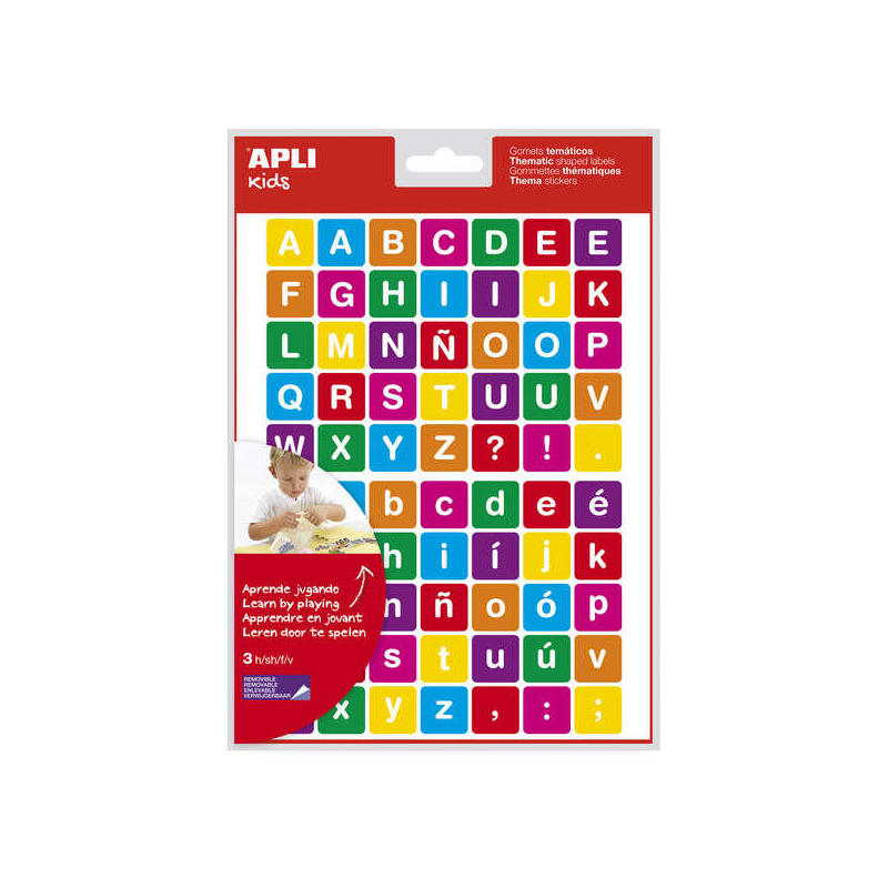 Apli Gomets Tematicos Las Letras - 210 Gomets En 3 Hojas - Adhesivo Removible - Ayuda En La Identificacion Y