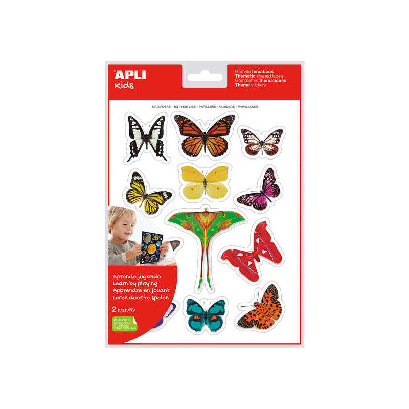 Apli Gomets Tematicos Realistas Mariposas - 24 Unidades Por Bolsa - Adhesivo Removible - Fotografias A Todo Color -