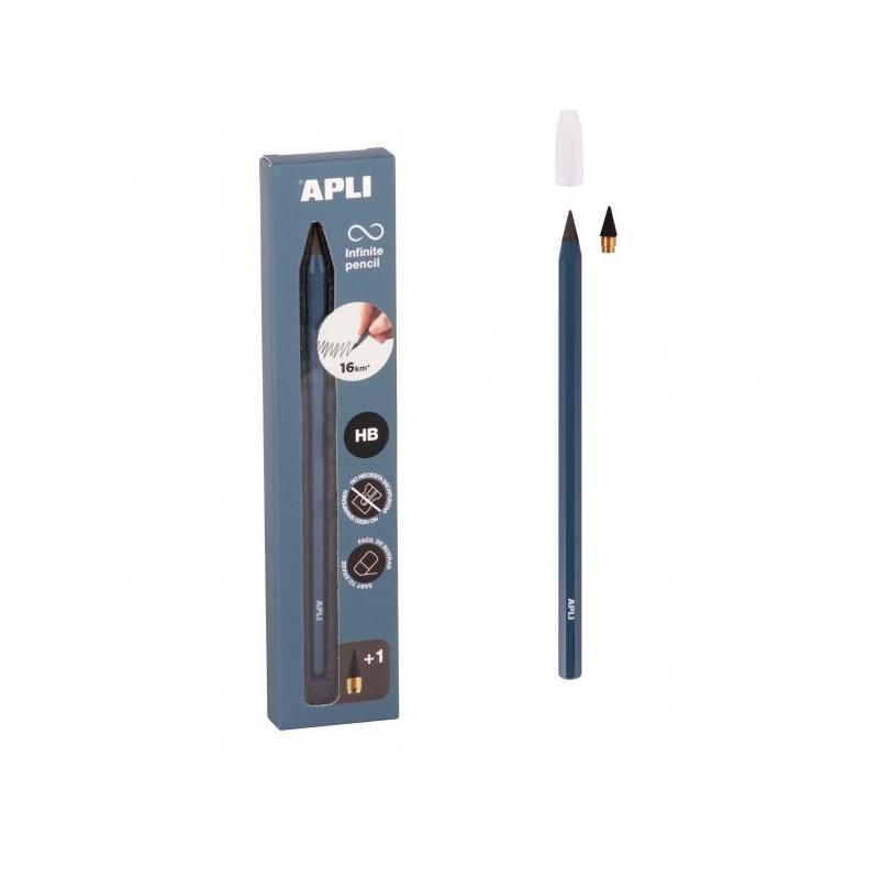 Apli Infinite Pencil Pack De Lapiz Infinito Hb + Mina De Recambio + Tapon Protector - Para Escribir Hasta 16km - Color
