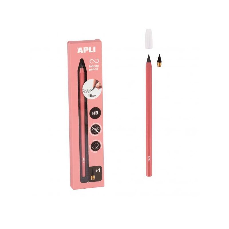 Apli Infinite Pencil Pack De Lapiz Infinito Hb + Mina De Recambio + Tapon Protector - Para Escribir Hasta 16km - Color