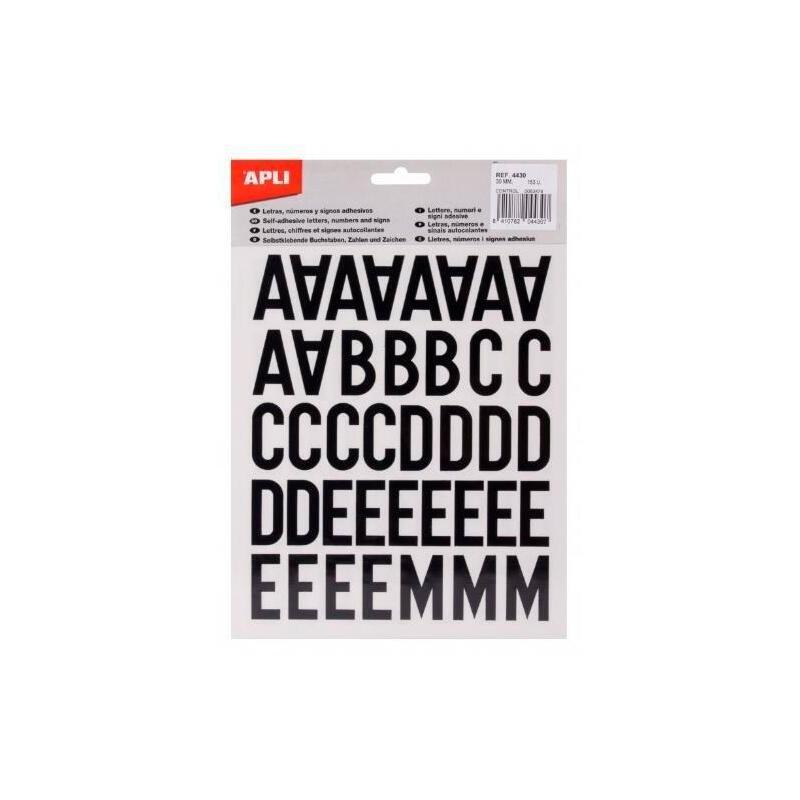 Apli Letras Mayúsculas De Palo Adhesivas Mayúsculas De 40mm Negro -5 Hojas-
