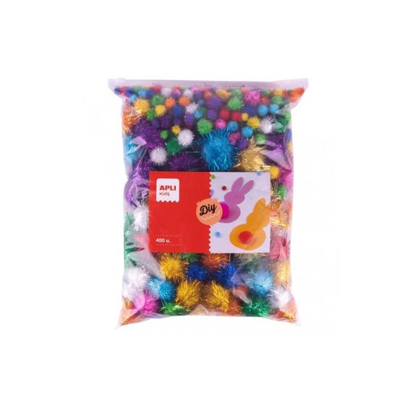 Apli Pack De 400 Pompones Brillantes - Formato Escolar - Cierre Zip Mejorado - Ideal Para Manualidades Y Decoraciones -