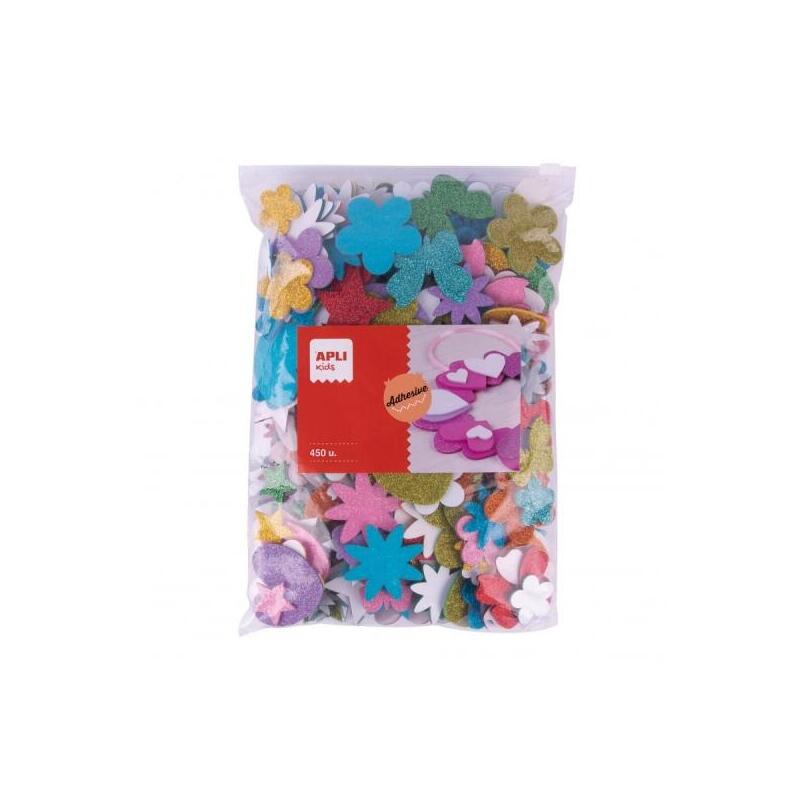 Apli Pack De 450 Formas De Goma Eva Adhesiva Con Purpurina - Estrellas, Corazones, Flores Y Mariposas - Grosor 2mm -