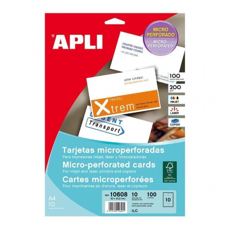 Apli Tarjetas Visita Blanco Para Inkjet, Láser Y Fotocopiadoras / 210 X 297mm / Microperforado 200gr 10 Hojas