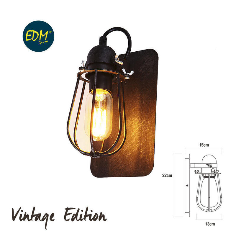 Aplique De Pared Metalico Vintage E27 60w Color Negro 15x22cm Edm