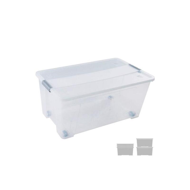 Archivo 2000 Caja De Almacenaje 61l Apilable Y Encajable C/Tapa Y Ruedas 400x680x310mm Pp Cristal Transparente