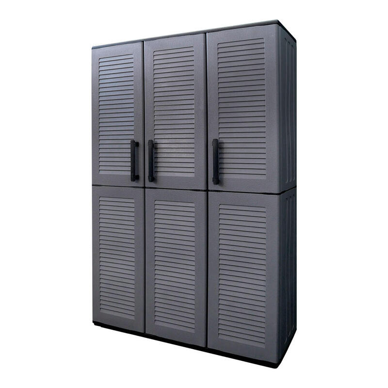 Armario Alto Con Estantes Y Portaescobas Línea Easy De Polipropileno Gris Oscuro 102 X 370 X 163 Cm