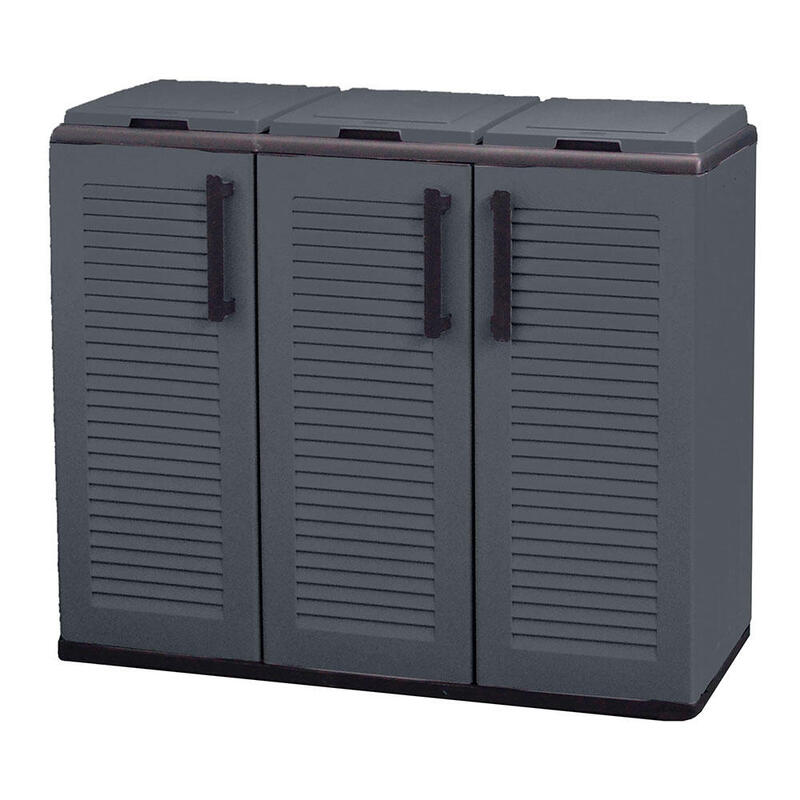 Armario Bajo Línea Eco Easy Con Reciclaje Selectivo De 3 Tapas, Polipropileno, Gris Oscuro, 102 X 37 X 84 Cm