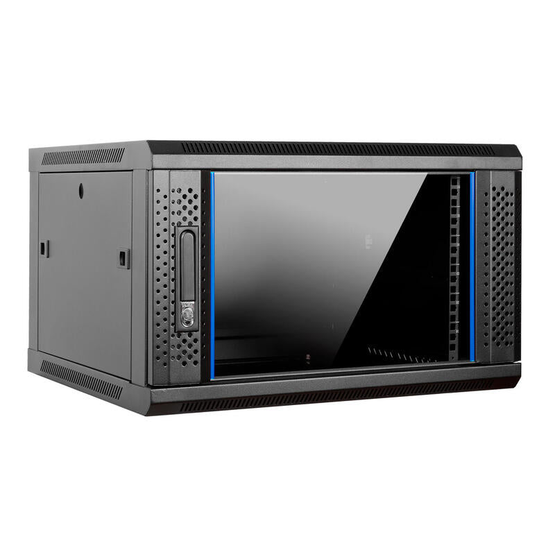 Armario Mural 19 Aiten Data 6u Ai6606s 600 X 600 X 368 2l Color Negro Puerta De Cristal Templado