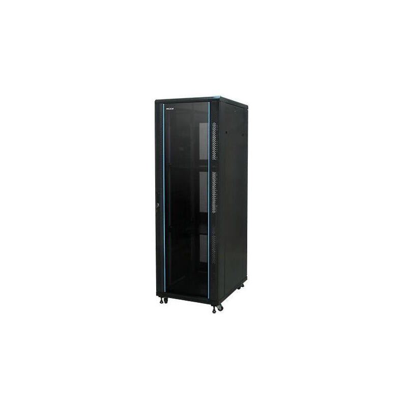 Armario Rack Suelo 19" Phasak-Pro 22u 600x800 Negro, 2 Bandejas Fijas+Ventilación X4-12" + Regleta X6