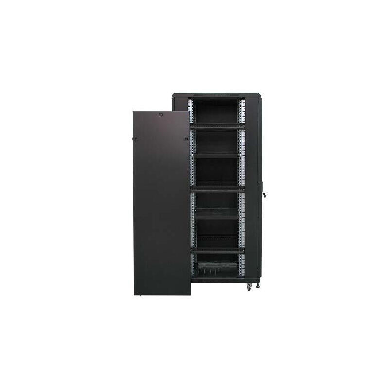Armario Rack Suelo 19" Phasak-Pro 22u 600x800 Negro, 2 Bandejas Fijas+Ventilación X4-12" + Regleta X6