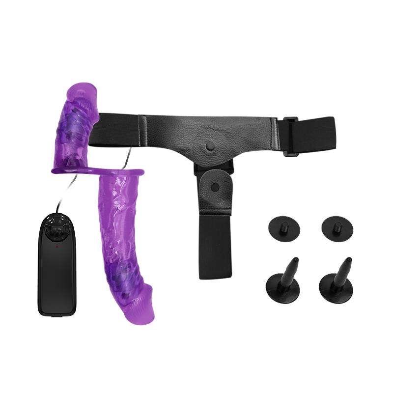 Arnés Con Dildo Doble Y Vibración Púrpura