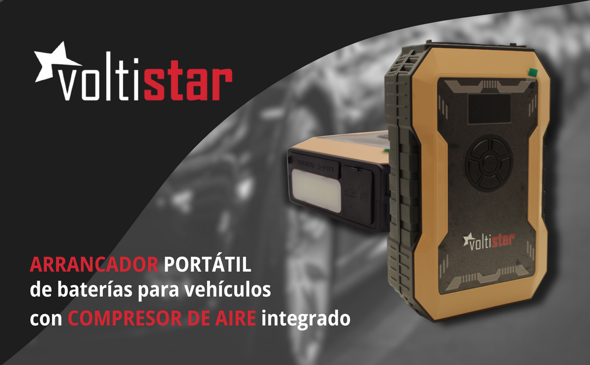 Arrancador De Bateria Con Compresor De Aire 10000Mah Inteligente Hasta 5L Gasolina Y 3L Diesel