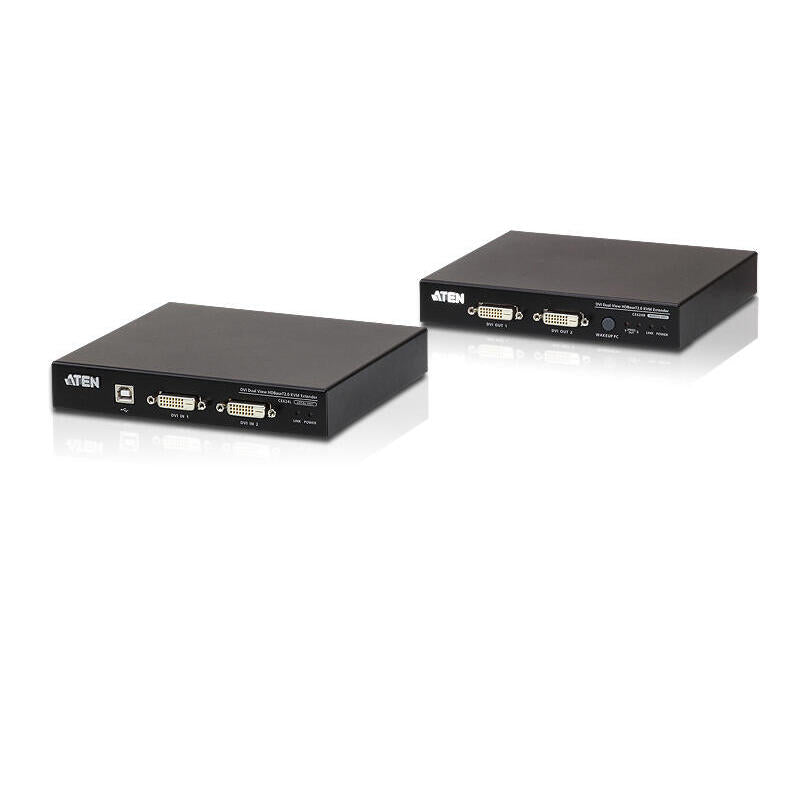 Aten Desktop Kvm Usb 2.0 Dvi Dual View Hdbase T2.0 Kvm Exten Aten Ce624, Transmisor Y Receptor, Inalámbrico, 150 M, Cat5e,Cat6,Cat6a, Teclas De Acceso Rápido, Botones, Negro