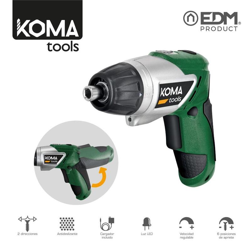 Atornillador A Bateria Reversible 3,6v Litio 1300ma 17,5x14,8cm Koma Tools