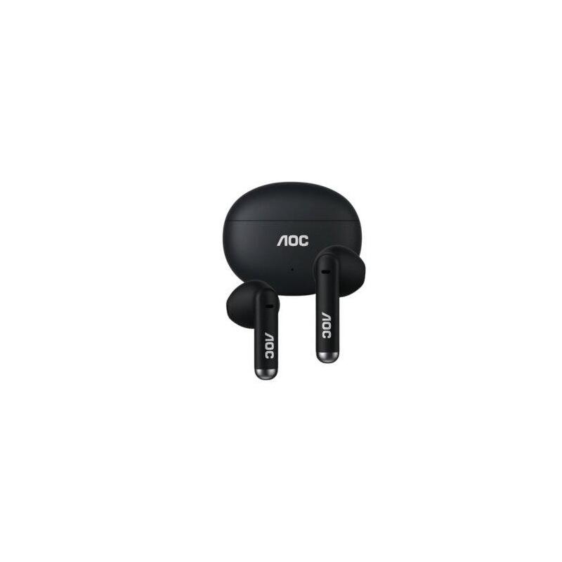 Auricular Intrauditivo Bluetooth Aoc Act1501bk Tws Ipx4 Mic Negro Reproduccion 20h Carga Usb-C Tacti