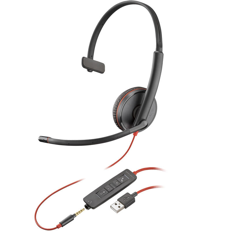 Auricular Poly Blackwire 3215 Blackwire 3200 Series Cableado Cancelación De Sonido Activo Conector De 3 5 Mm Usb-A Negro Certificado Por Skype Certificado Por Avaya Certificado Con Cisco Jabber
