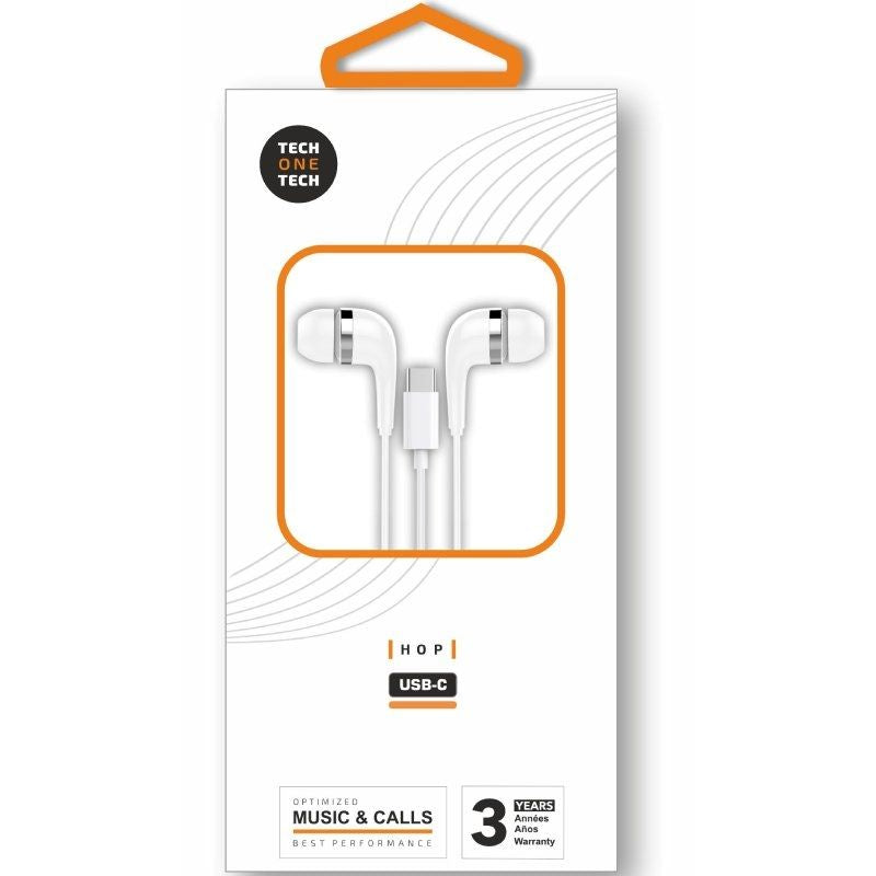 Auriculares Intrauditivos Tech One Tech Eartech Tec1304 Con Micrófono Usb Tipo-C Blancos