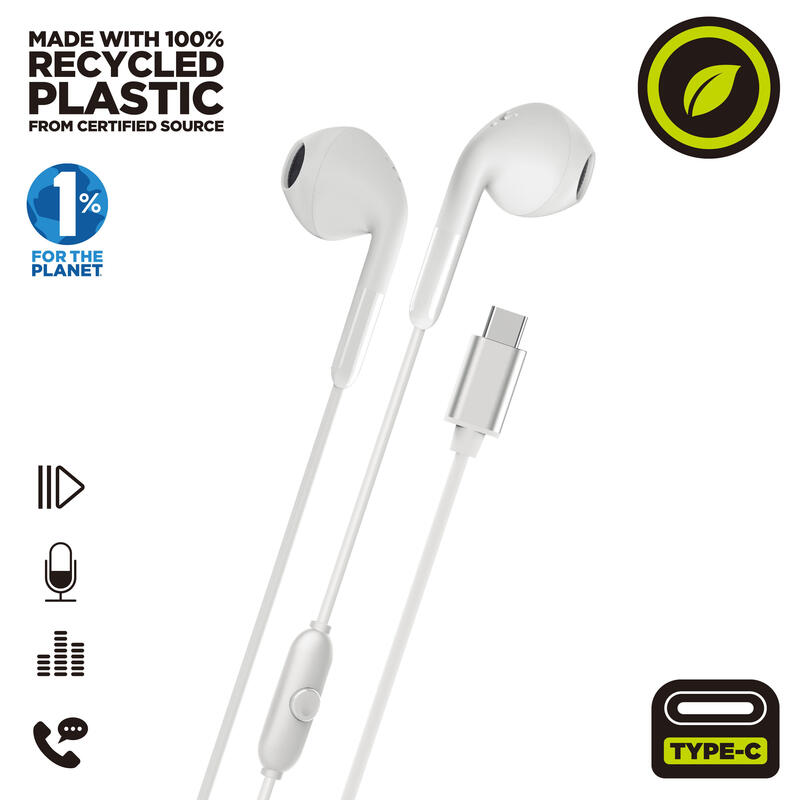 Auriculares Muvit For Charge Estéreo E58 Tipo C Blancos
