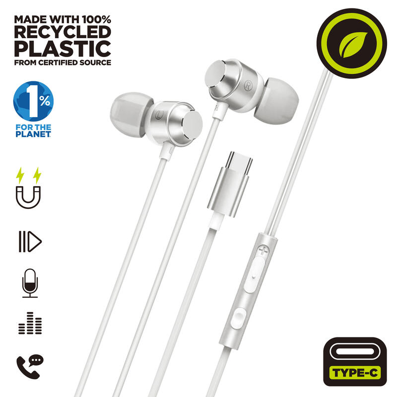Auriculares Muvit For Charge Estéreo M32 Tipo C Magnéticos Blancos