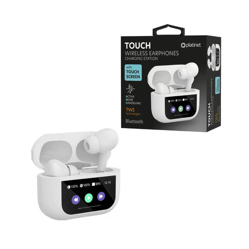 Auriculares Platinet Tws Bluetooth 5.4 Pantallla Tactil Remoto 300mah Blanco Pm1005w