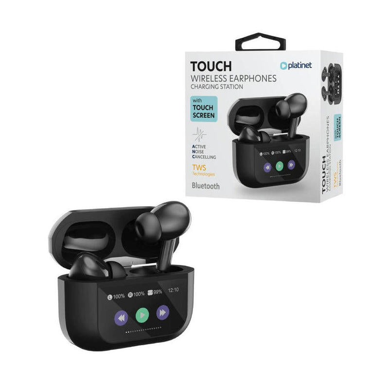 Auriculares Platinet Tws Bluetooth 5.4 Pantallla Tactil Remoto 300mah Negro Pm1005b