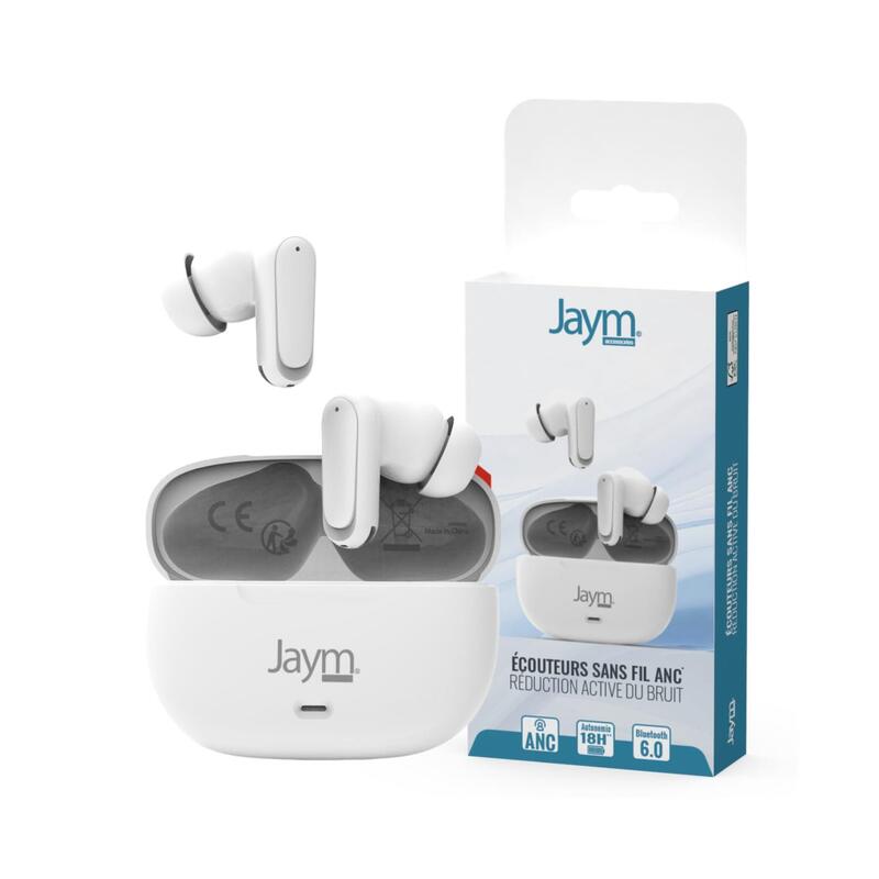 Auriculares True Wireless - Noise Cancelling Actif (Anc) - Intra Auriculaires - Bluetooth 6.0 - Blancos - Jaym®