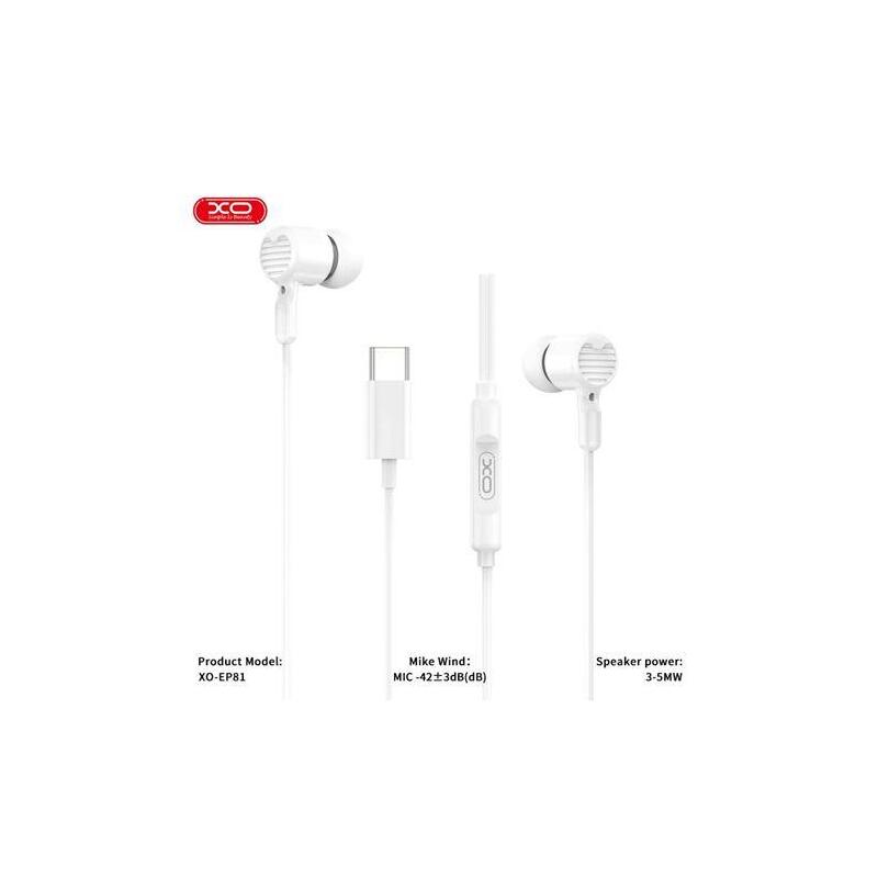 Xo Ep81 Auriculares Intrauditivos Con Microfono - Conexion Usb-C - Cable De 1.20m - Blanco