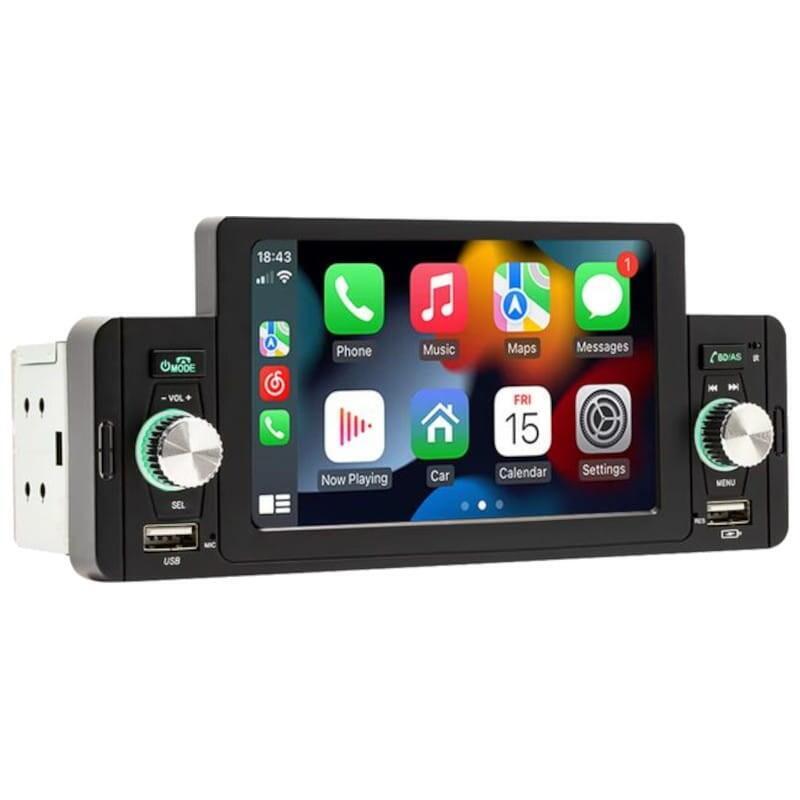 Autorradio 1 Din Swm 160w 5 Pulgadas Bluetooth/Carplay/Android Auto Inalámbrico/Usb Negro