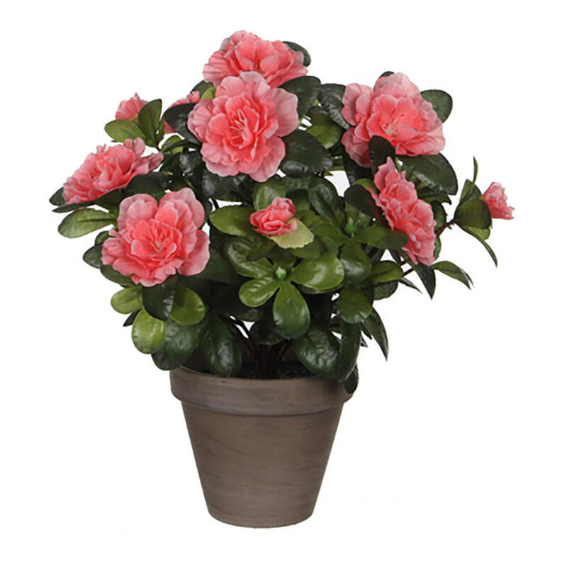 Azalea Artificial Melocotón En Tiesto Gris Ø11,5x27cm