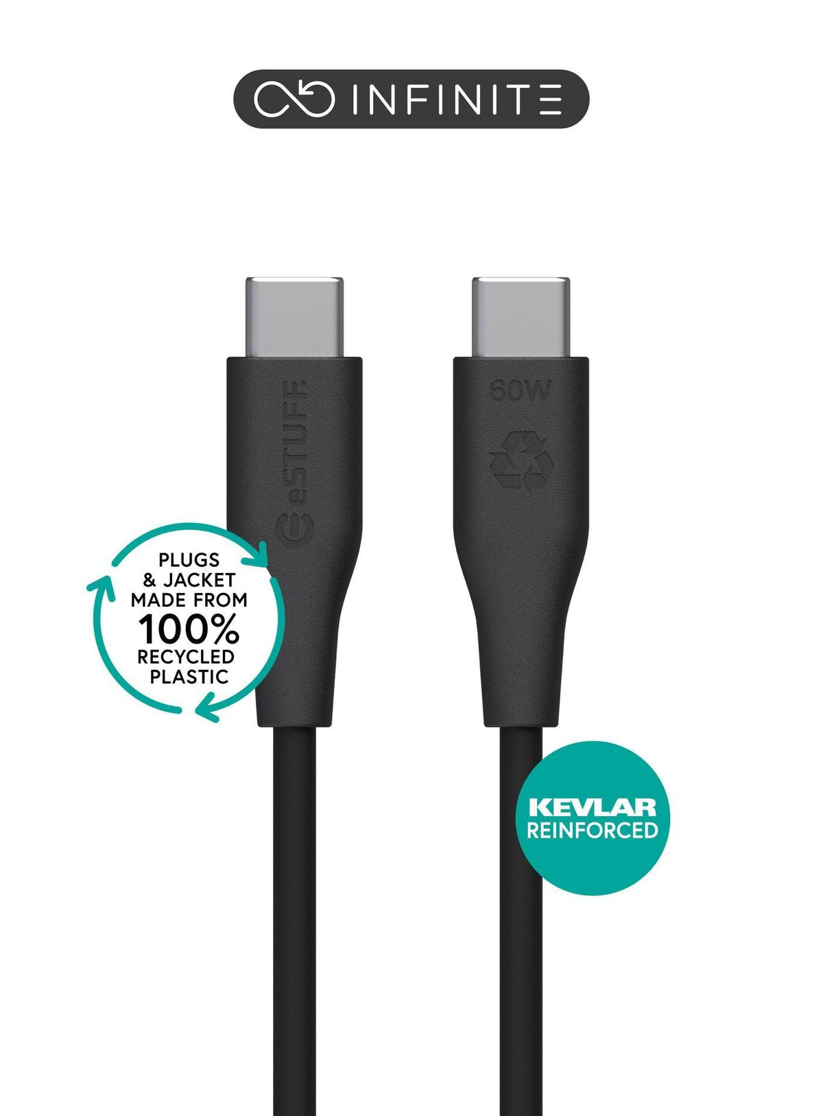 Infinite (Grs) Usb-C To Usb-C Cable 3m Black. Pvc Free Es604380