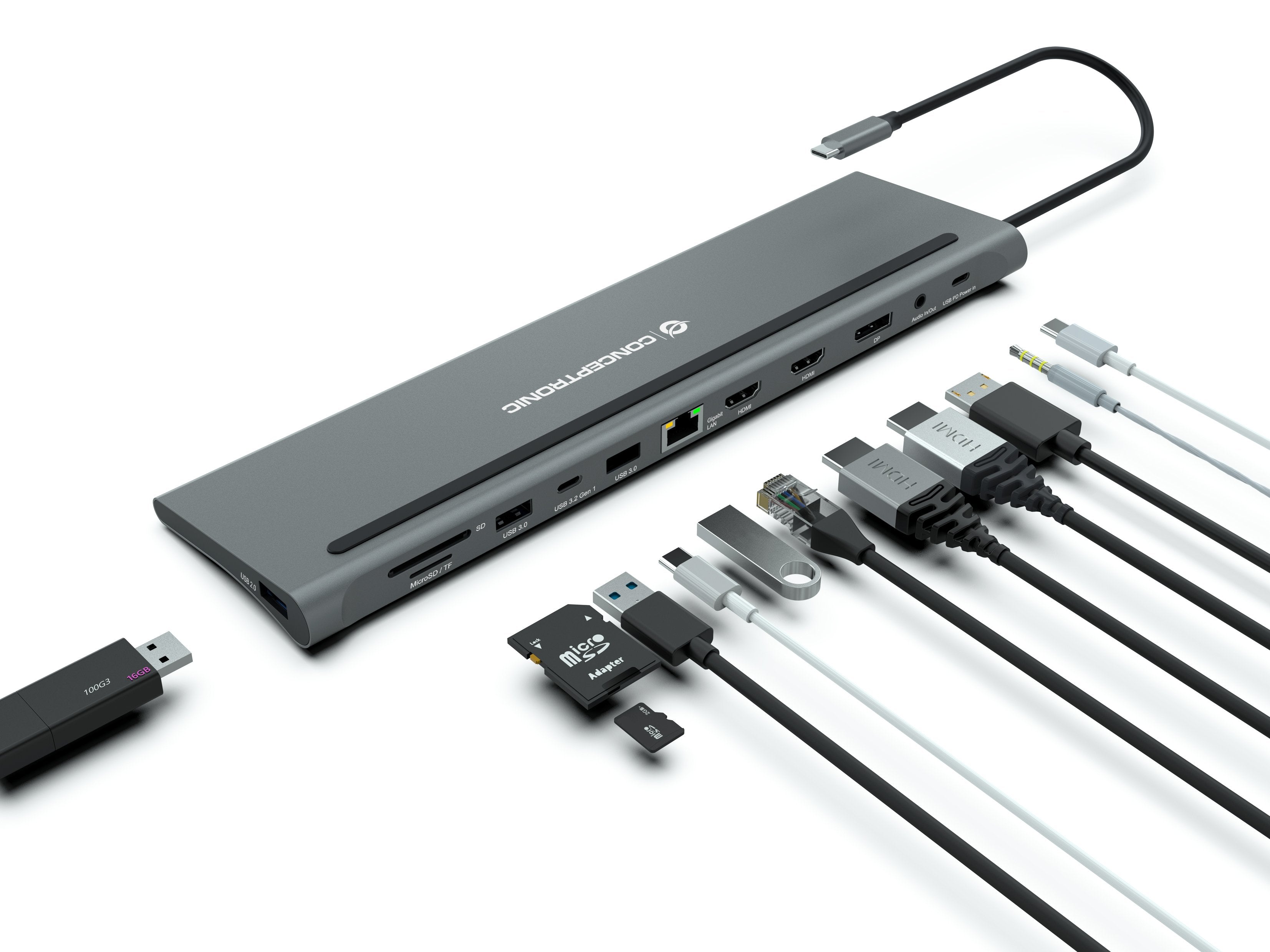 EAN 4015867229545 - Conceptronic DONN17G base para portátil y replicador de puertos Alámbrico USB 3.2 Gen 1 (3.1 Gen 1) Type- imagen 4