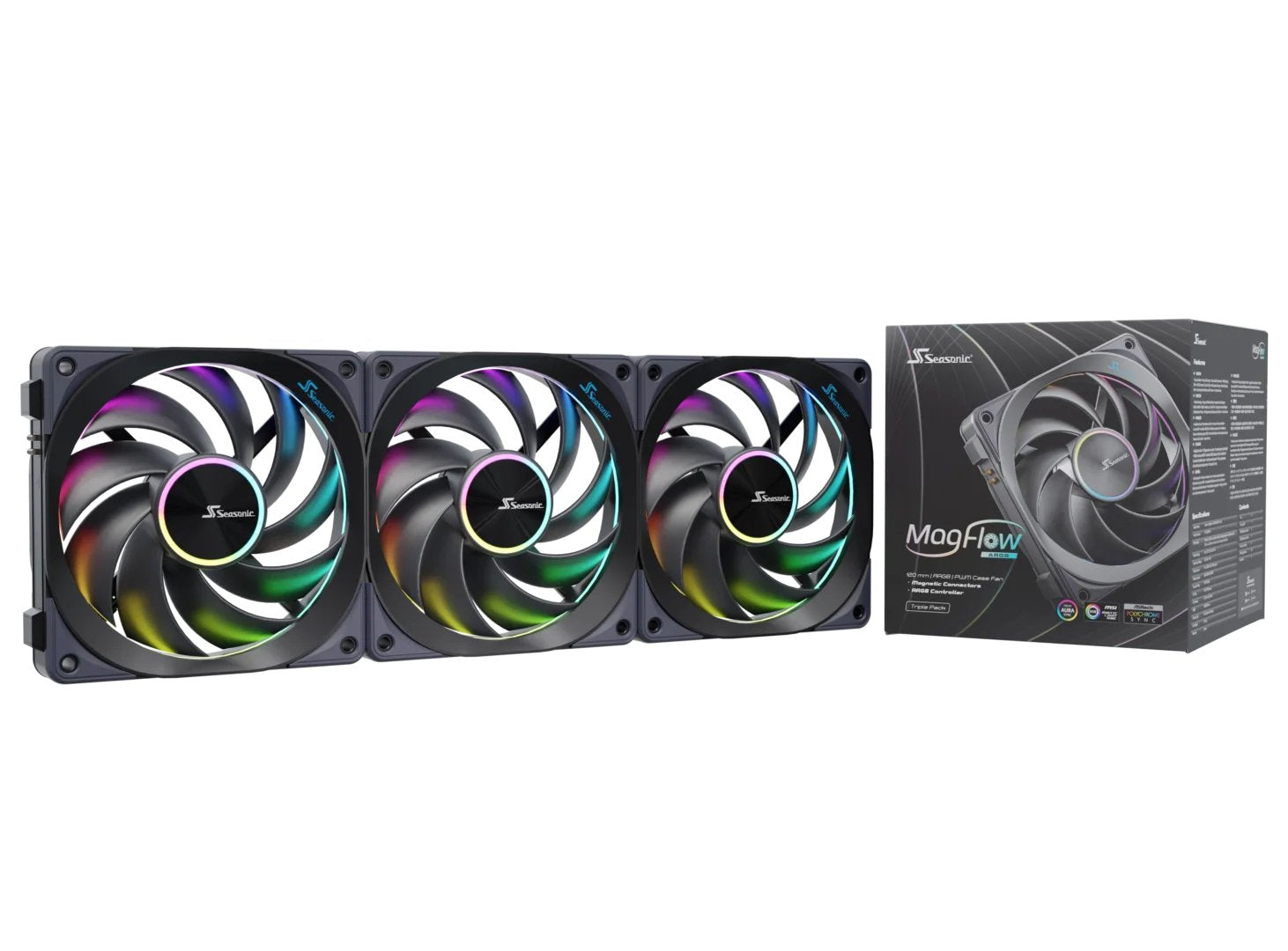 EAN 4711173878070 - Seasonic MagFlow ARGB Carcasa del ordenador Ventilador 12 cm Negro 3 pieza(s) imagen 1