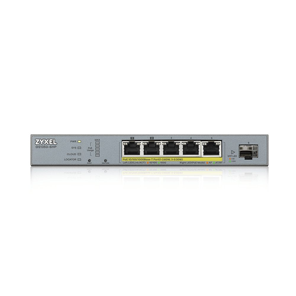 Zyxel Switch 6x Gs1350-6hp Poe Long Range 60w 802.3bt