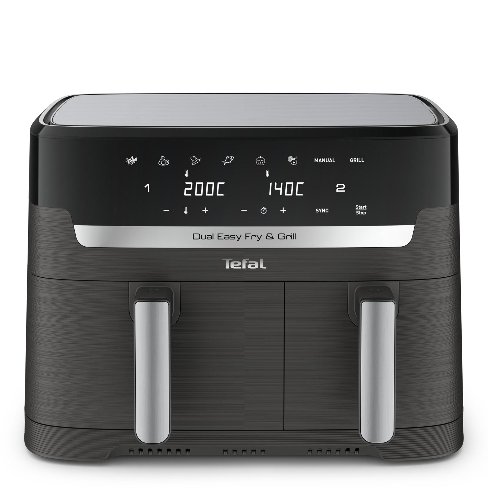 Freidora De Aire Caliente Doble Tefal Dual Easy Fry & Grill Negra, 2.700 Vatios, 2 Cestos 5,2 Litros + 3,1 Litros Ey905b